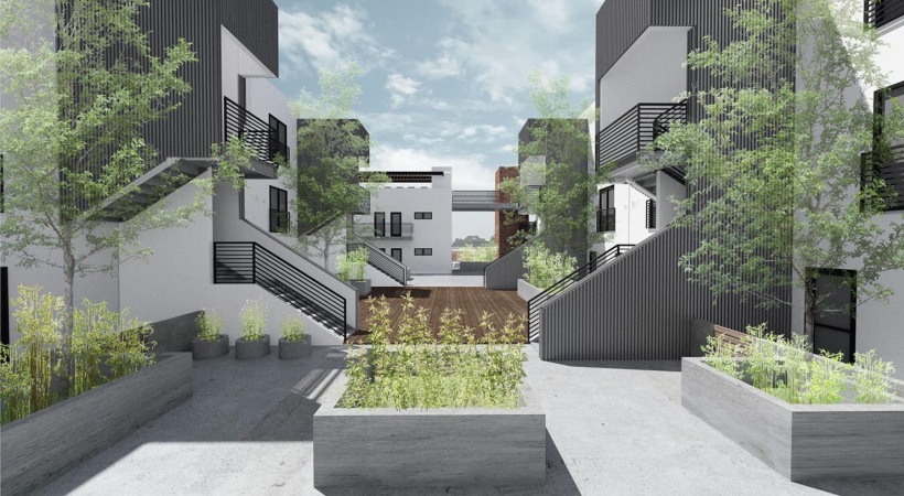 Secure and Landscaped Courtyard rendering of spacious courtyard showing landscaping